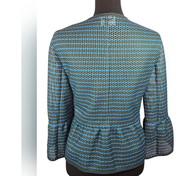 AKRIS PUNTO Striped Mesh Bell Sleeve Green and Blue Jacket women’s size 14 - Picture 4 of 15